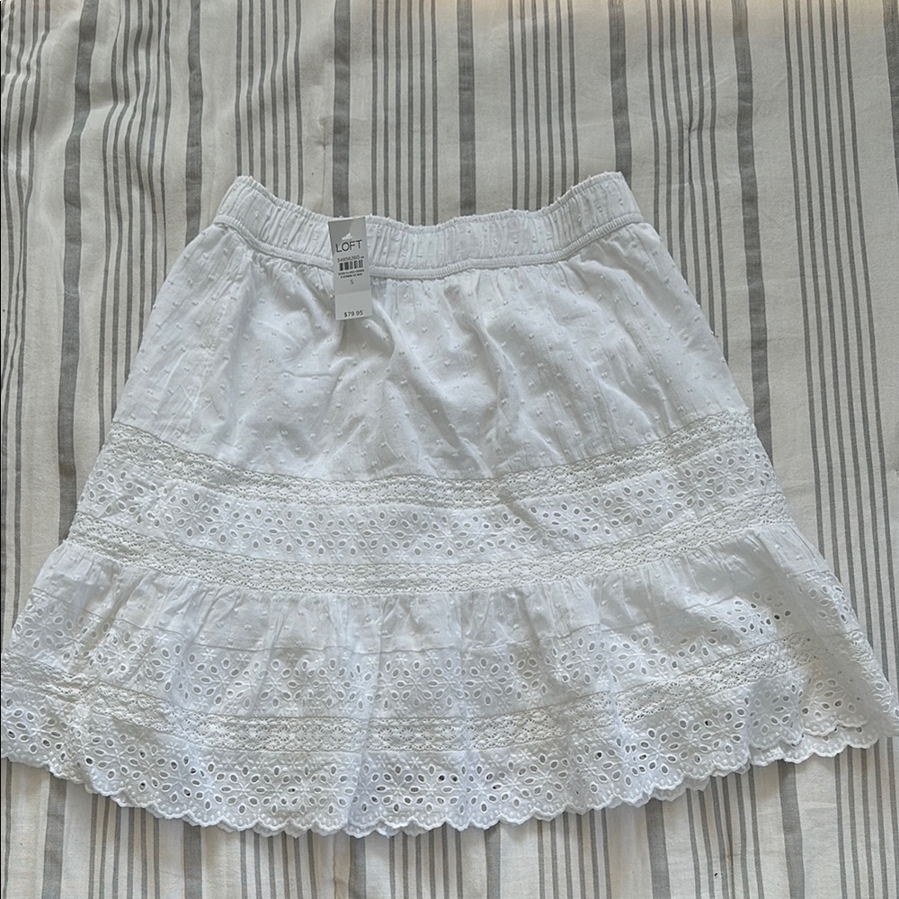 LOFT White Tiered Mini Skirt